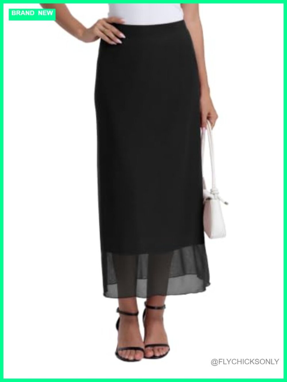 Elastic Waist A-Line Flowy Midi Skirt with Lining Business Casual